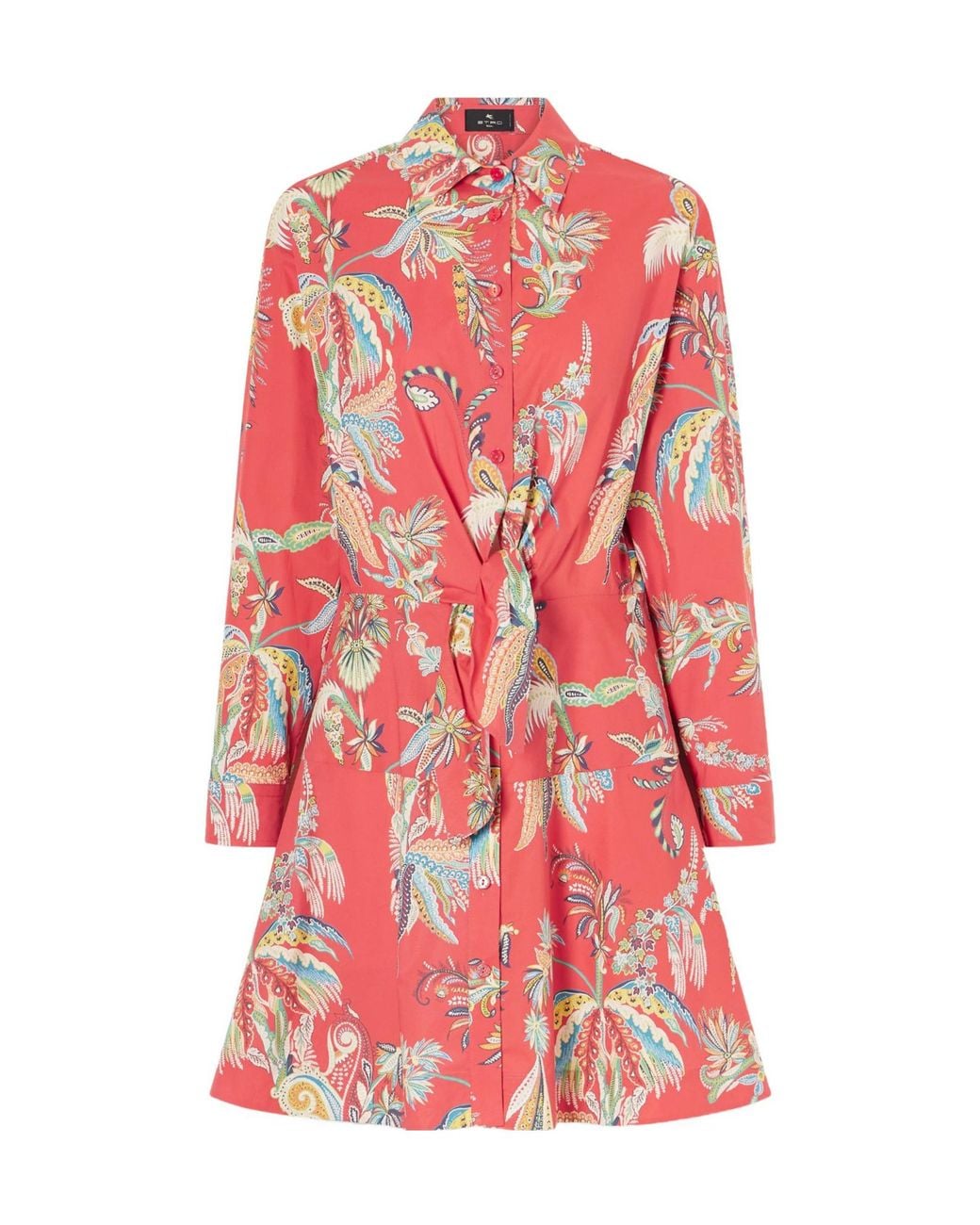 Etro Red Knotted Printed Cotton-Blend Mini Dress
