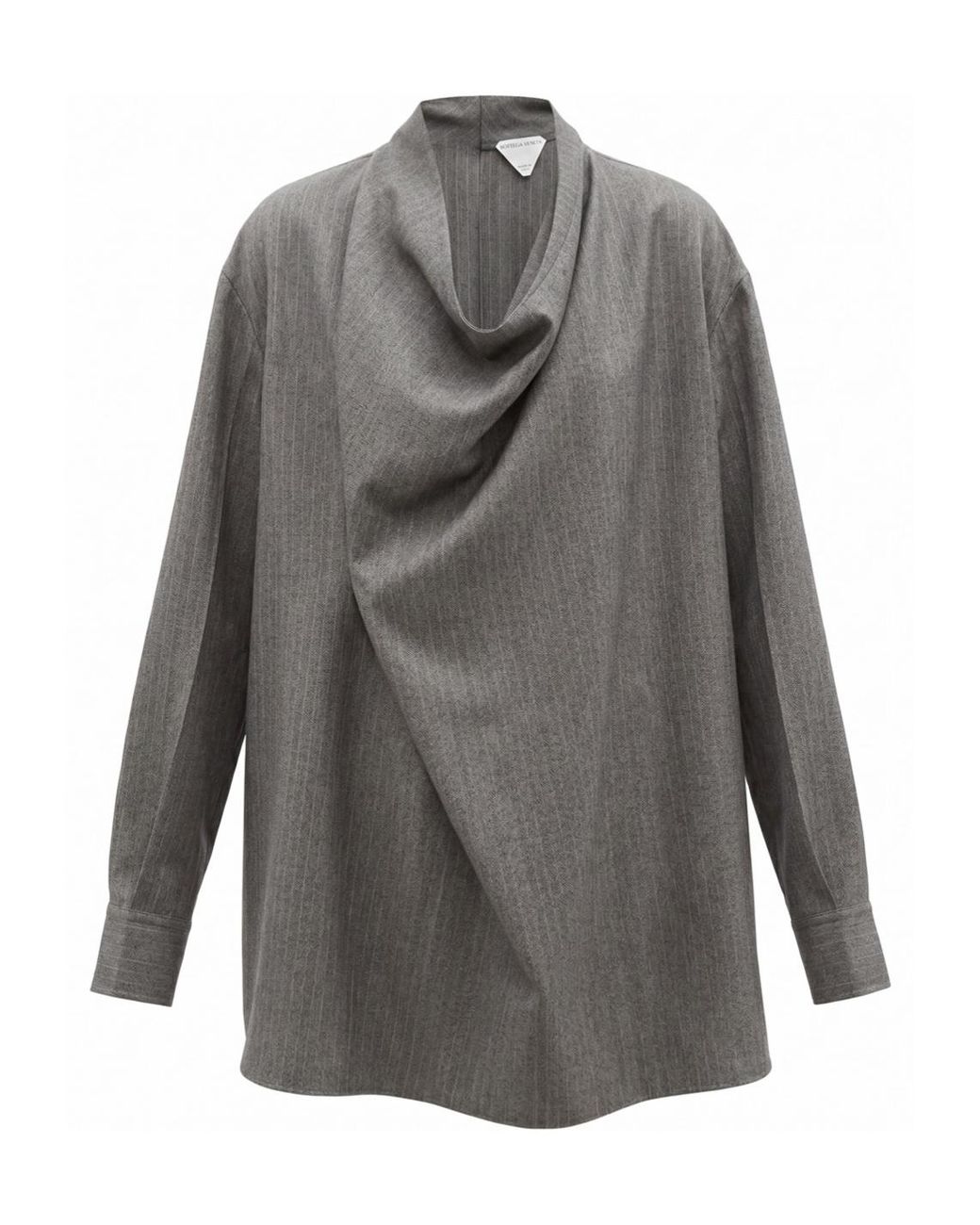 Bottega Veneta Gray Stripe Patterned Draped Collar Shirt