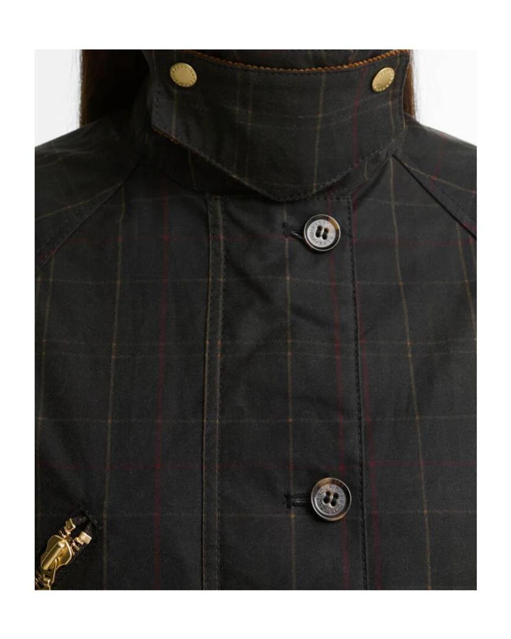 Barbour Black Marena Check Waxed Jacket