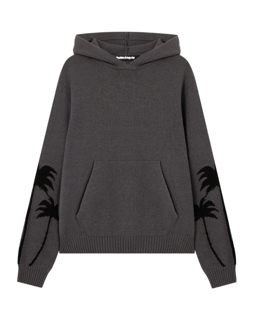 Palm Angels Gray Palm-Print Hooded Jumper for men