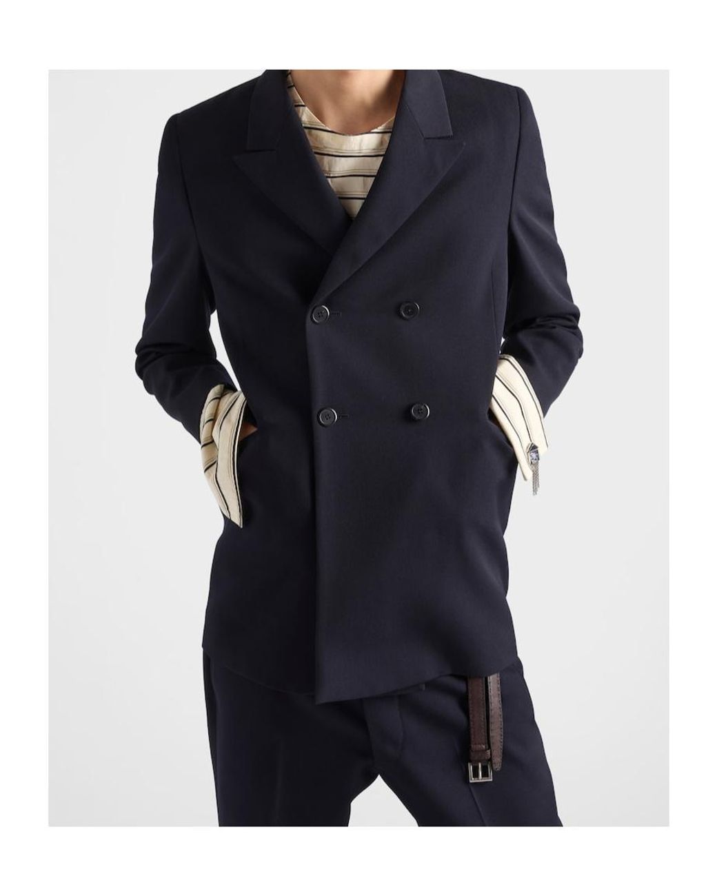 Prada Blue Double-Breasted Wool Jacket for men