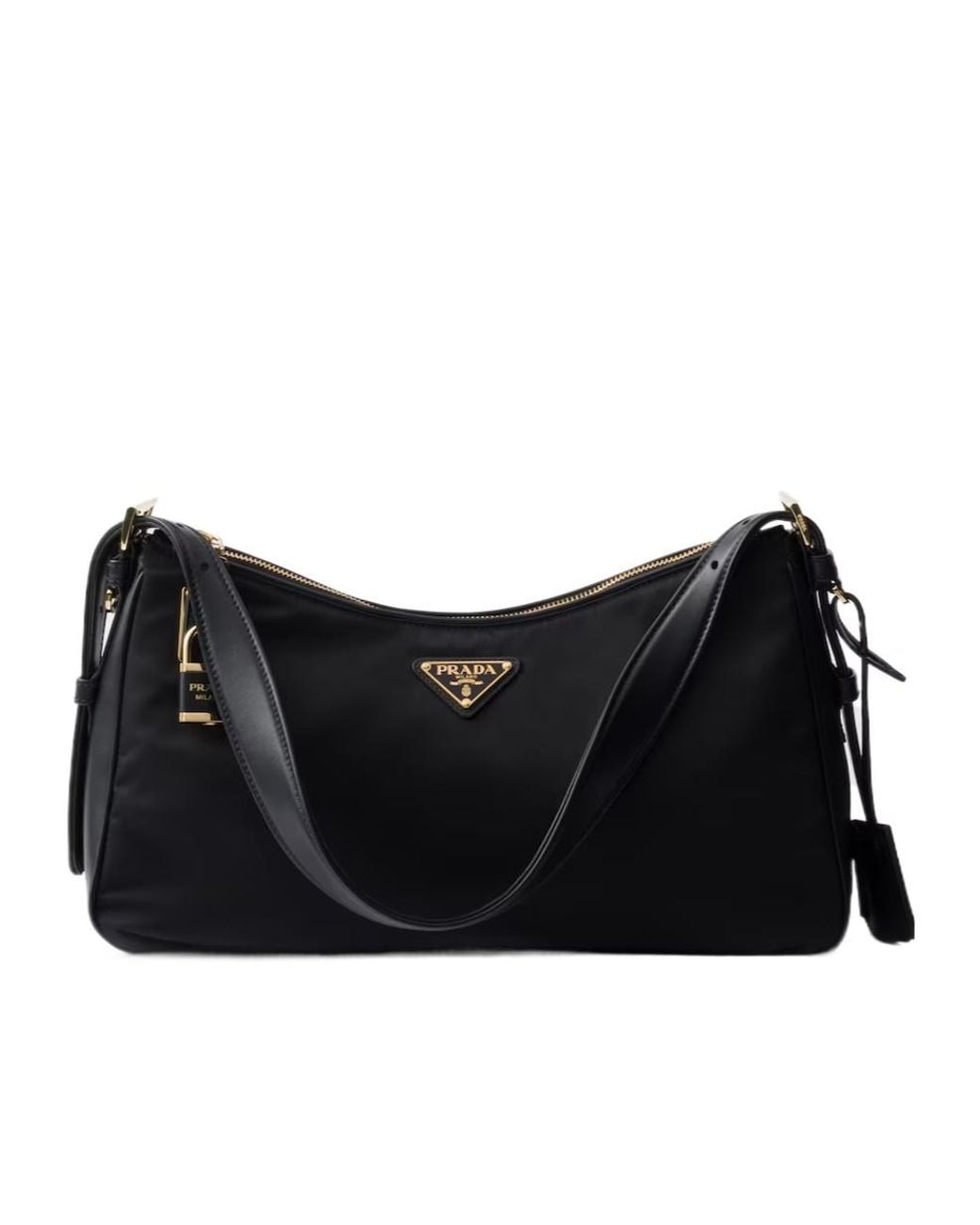 Prada Blue Logo Plaque Padlock-Detailed Shoulder Bag
