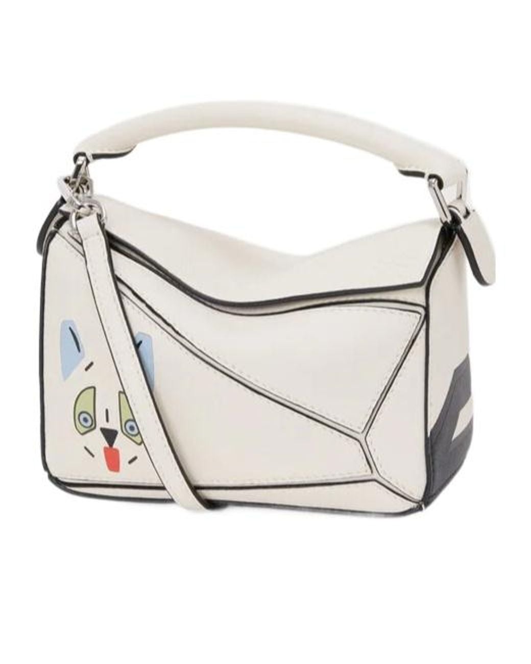 Loewe White Mini Puzzle Futurist Cat Tote Bag