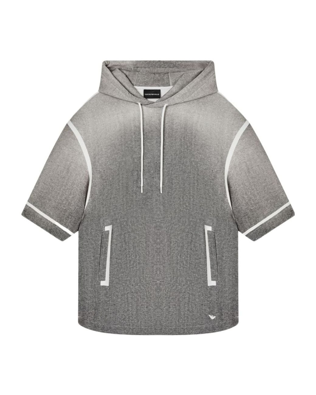 Emporio Armani Gray Contrast-Trim Short-Sleeve Hoodie for men