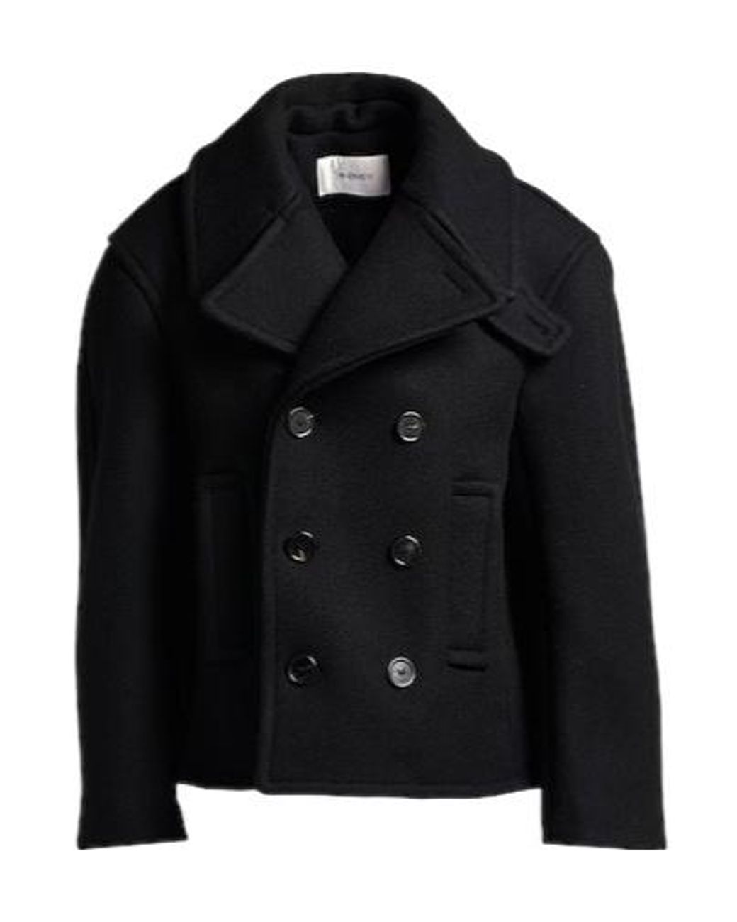 Saint Laurent Black Doublebreasted Flannel Overcoat