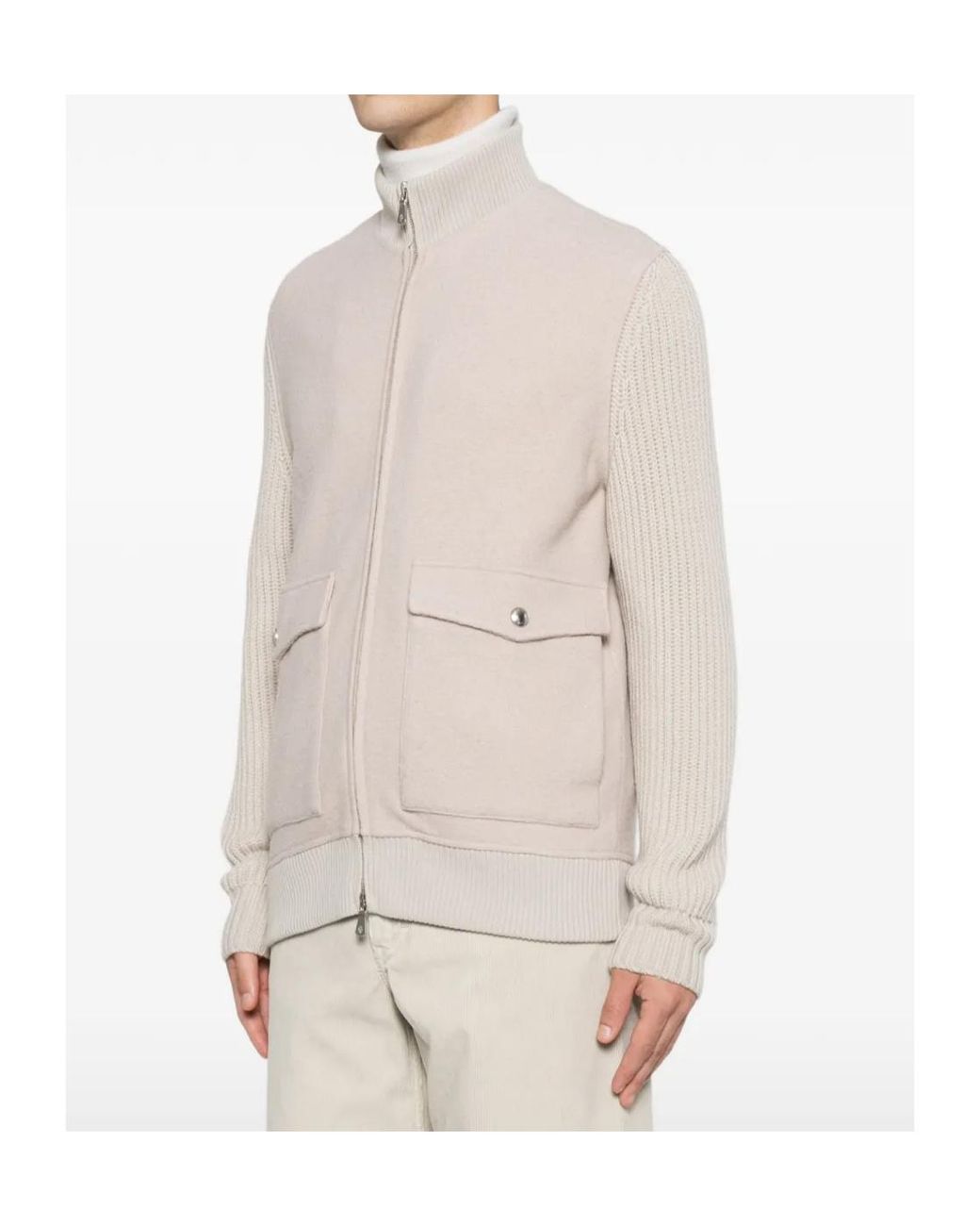 Eleventy White Cable-Knit Zip-Up Jacket for men
