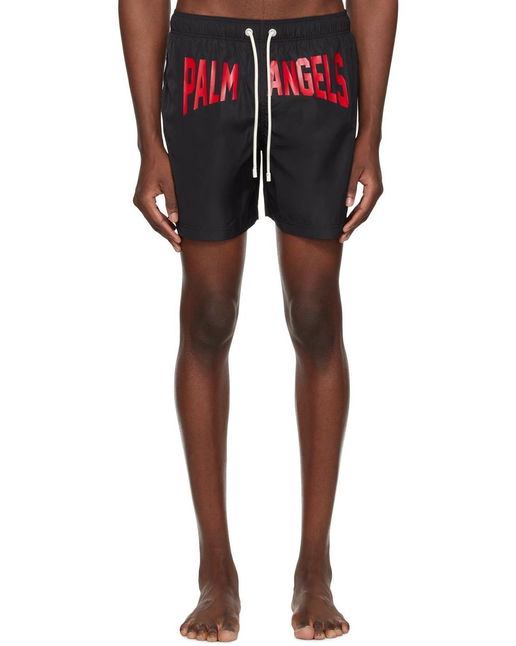 Palm Angels Black Logo-Printed Drawstring Swim Shorts for men