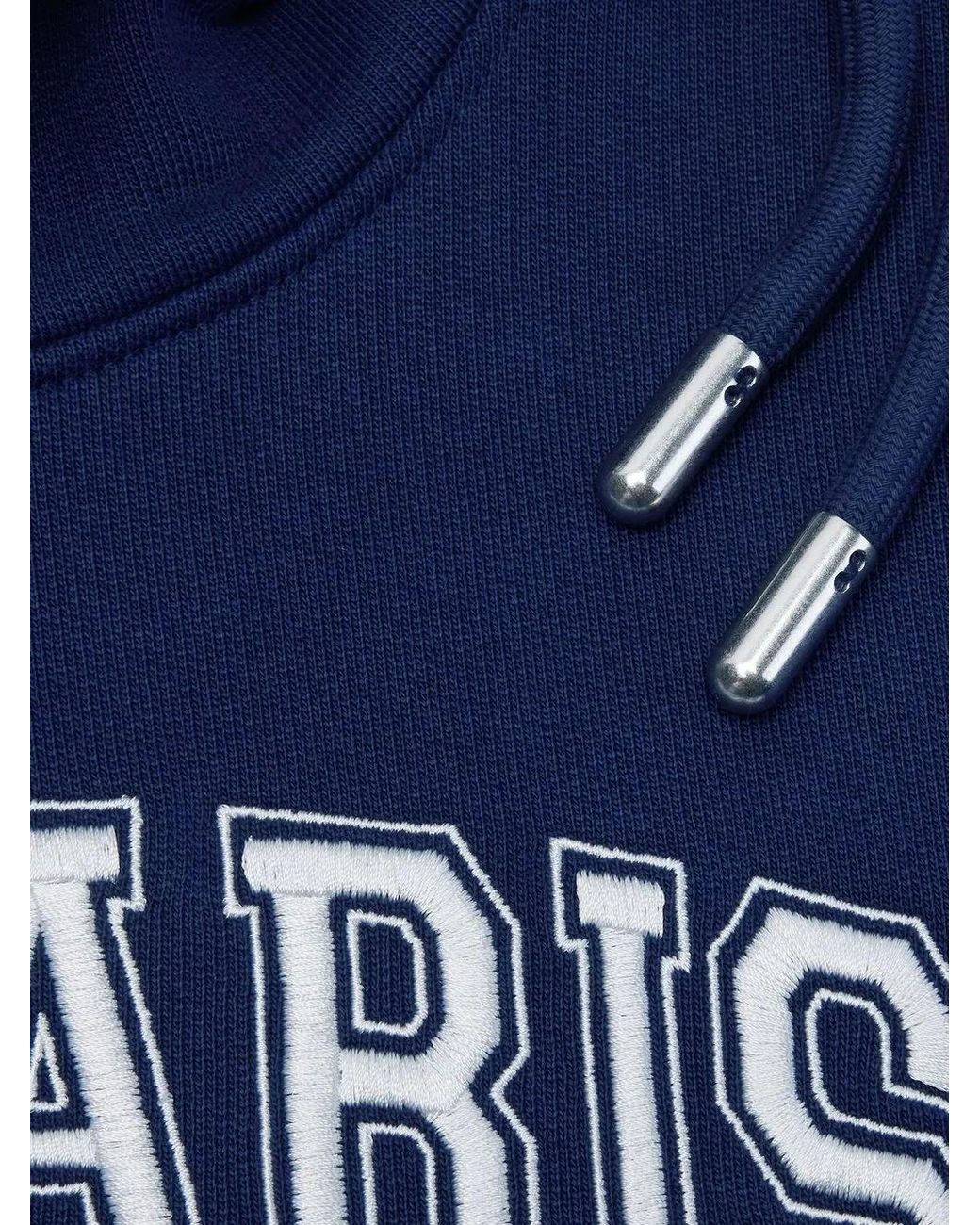 AMI Blue Logo-Printed Long-Sleeved Drawstring Hoodie for men