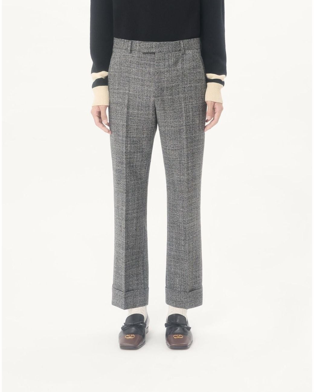 Valentino Gray Mouliné Wool Trousers With Turn-Ups for men