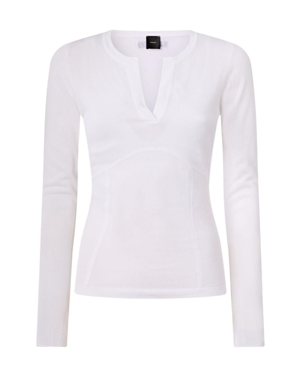 Pinko White Bustier Seam V-Neck Knitted Top