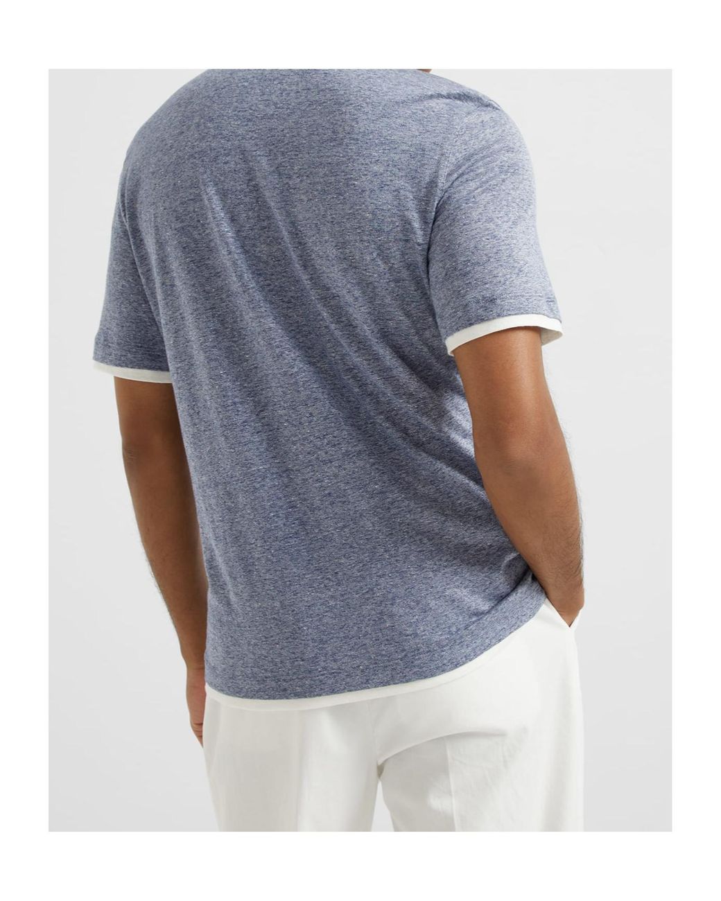 Brunello Cucinelli Blue Mélange-Effect Polo Shirt for men