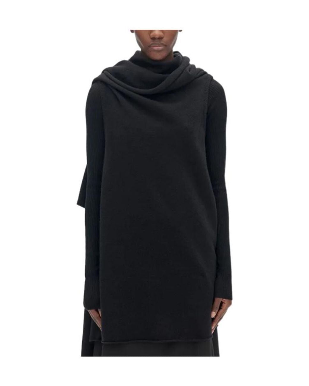 Ann Demeulemeester Black Felted-Wool Draped Knitted Top