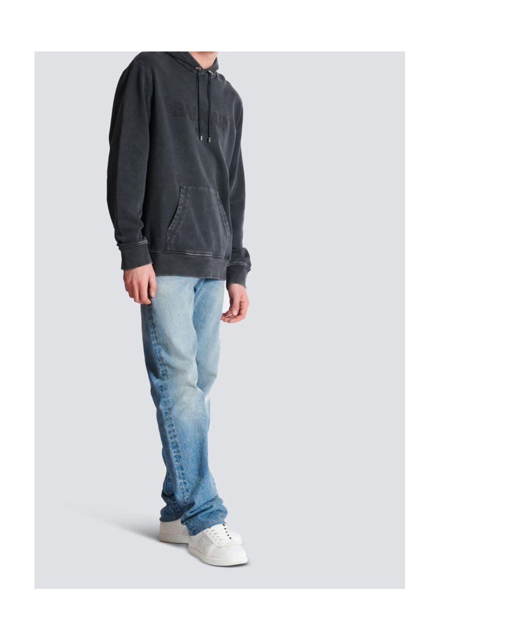 Balmain Black Logo Embroidered Vintage Drawstring Hoodie for men