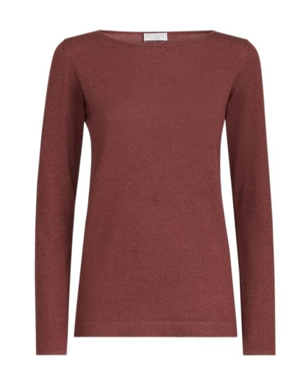 Brunello Cucinelli Red Sparkling Cashmere And Silk Lightweight Sweater
