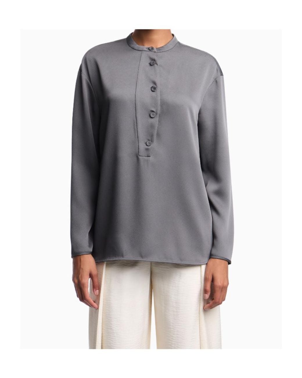 Emporio Armani Gray Long-Sleeved Crewneck Blouse