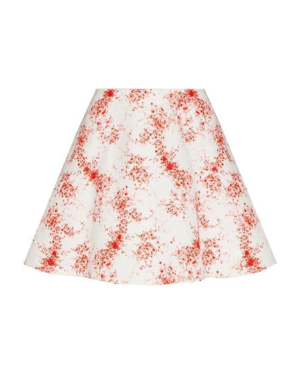 Valentino Red Rose-Print A-Line Skirt