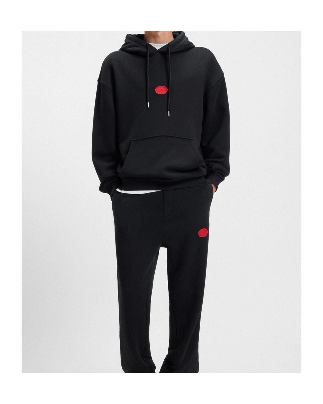 Boss Black Embroidered-Logo Drawstring Hoodie for men