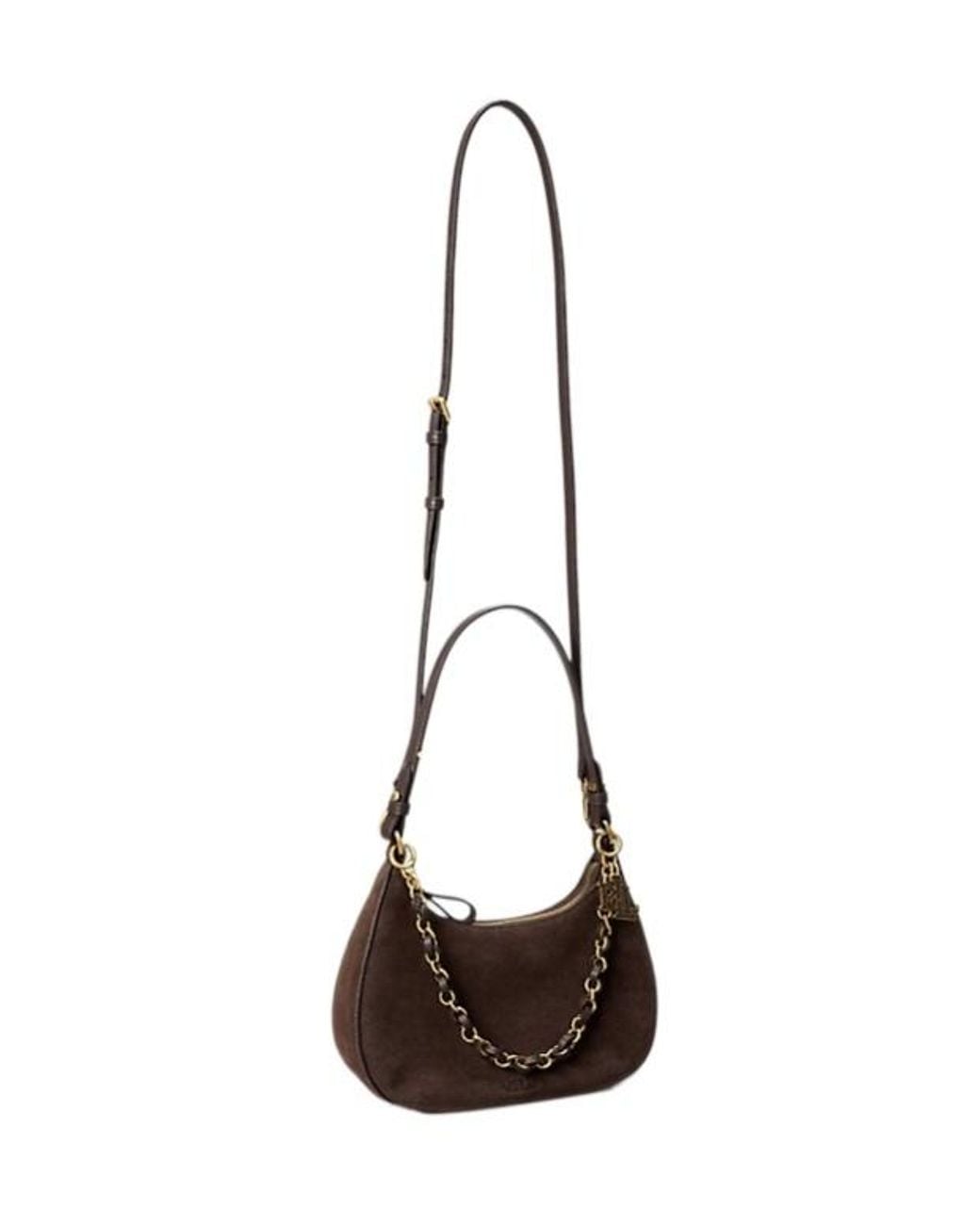 Ralph Lauren Brown Suede Medium Marcy Zip Shoulder Bag