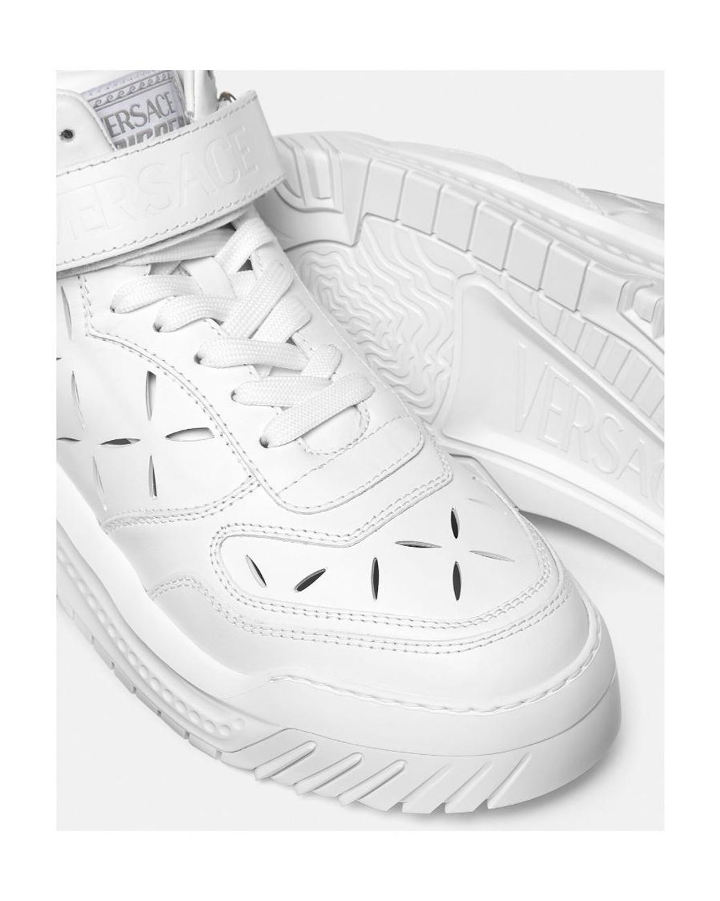 Versace White Cut-Out High-Top Sneakers for men