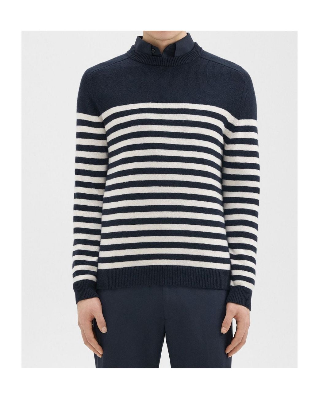Theory Blue Striped Crewneck Knit Sweater for men