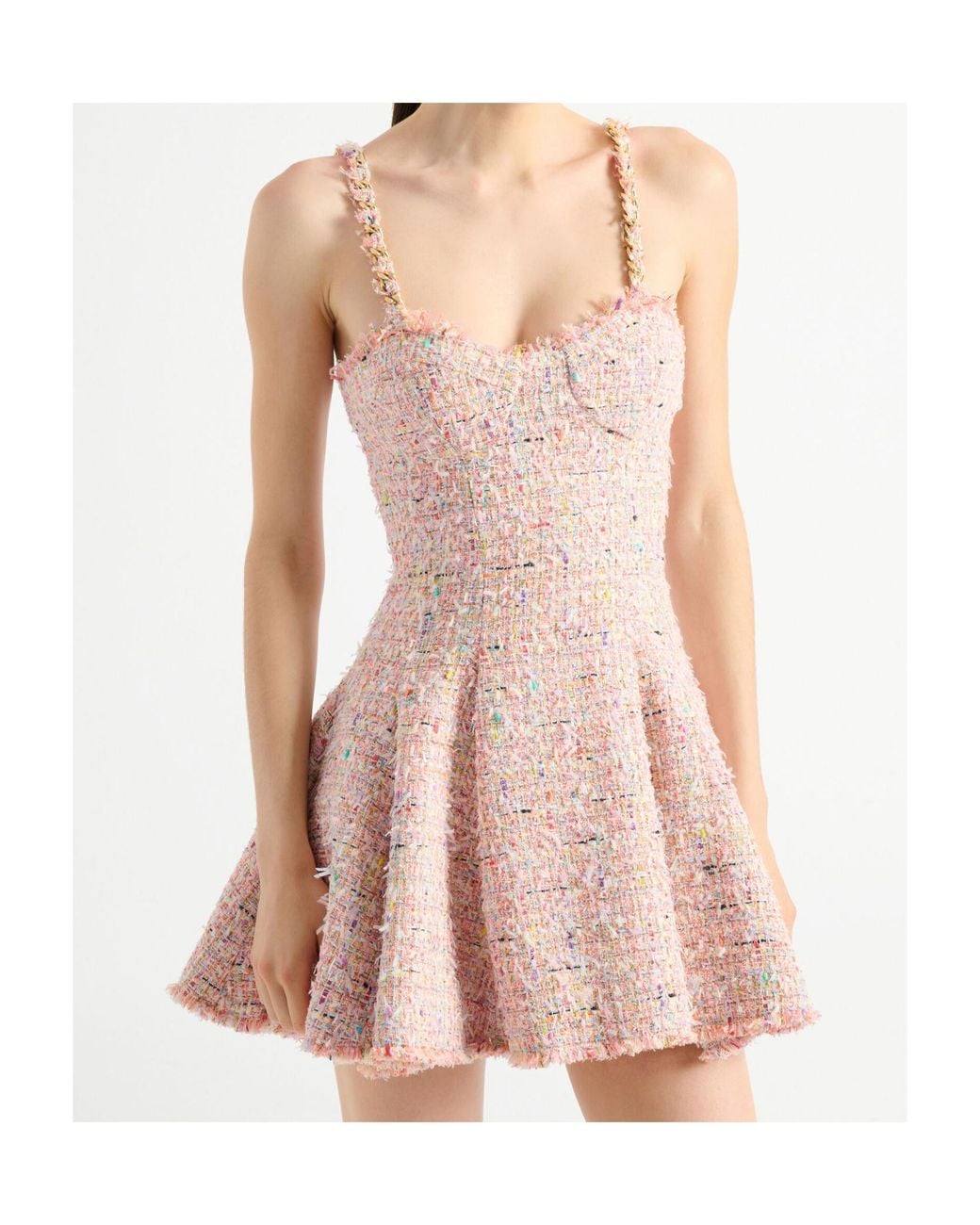 Balmain Pink Tweed Flared Mini Dress
