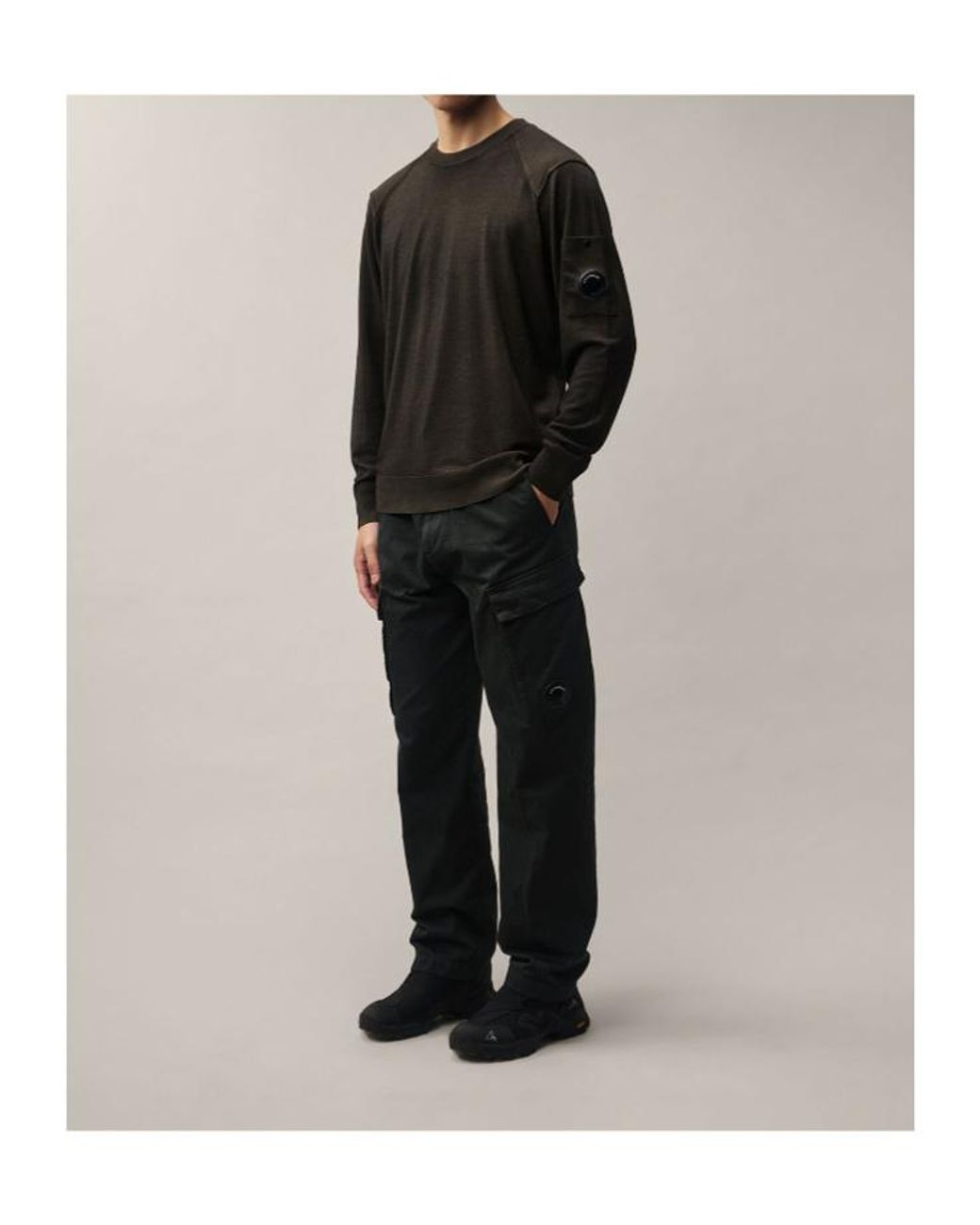C P Company Black Merino Wool Re-Colour Lens Crewneck Sweater for men