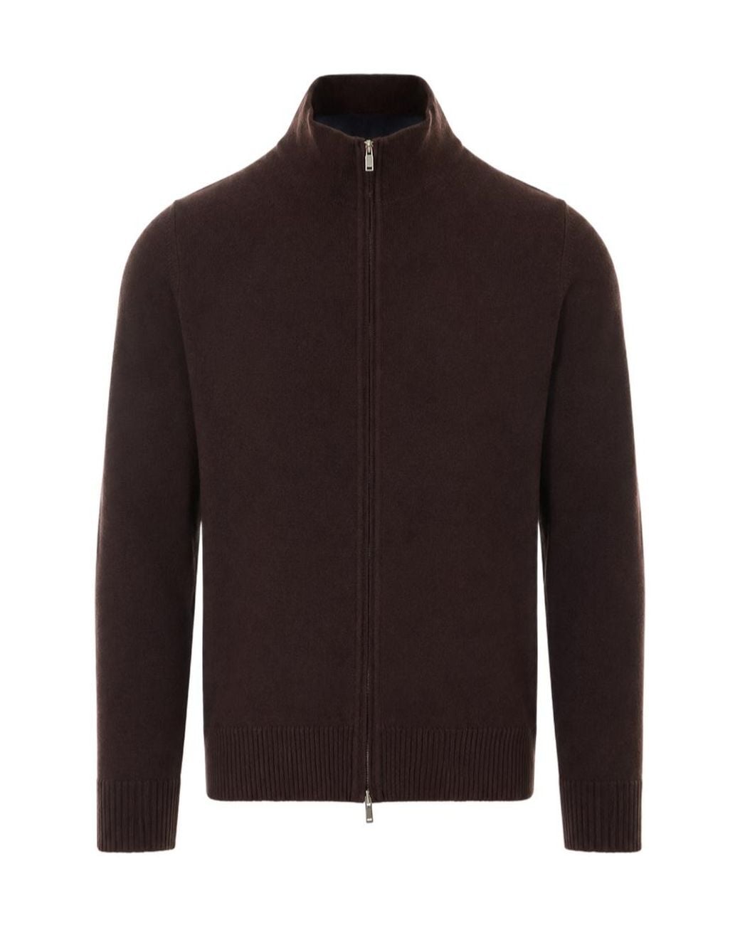 Alpha Studio Brown Zip-Up Knitted Jacket for men