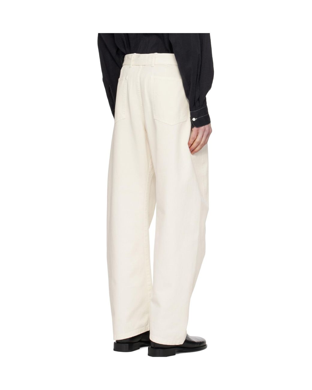 Lemaire White Twisted Belted Straight-Leg Trousers