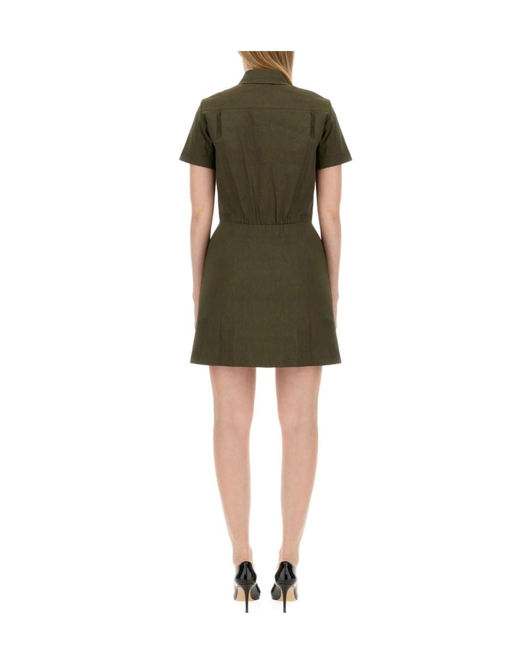 Theory Green Short-Sleeved Button-Up Mini Dress