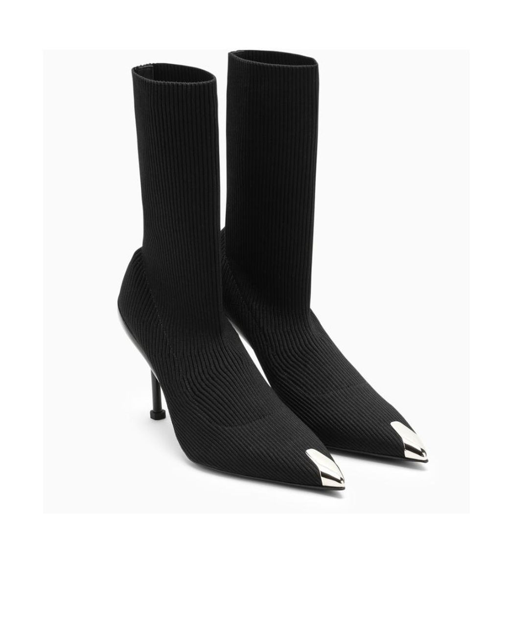 McQueen Black Slash Pointed-Toe Ankle Boots