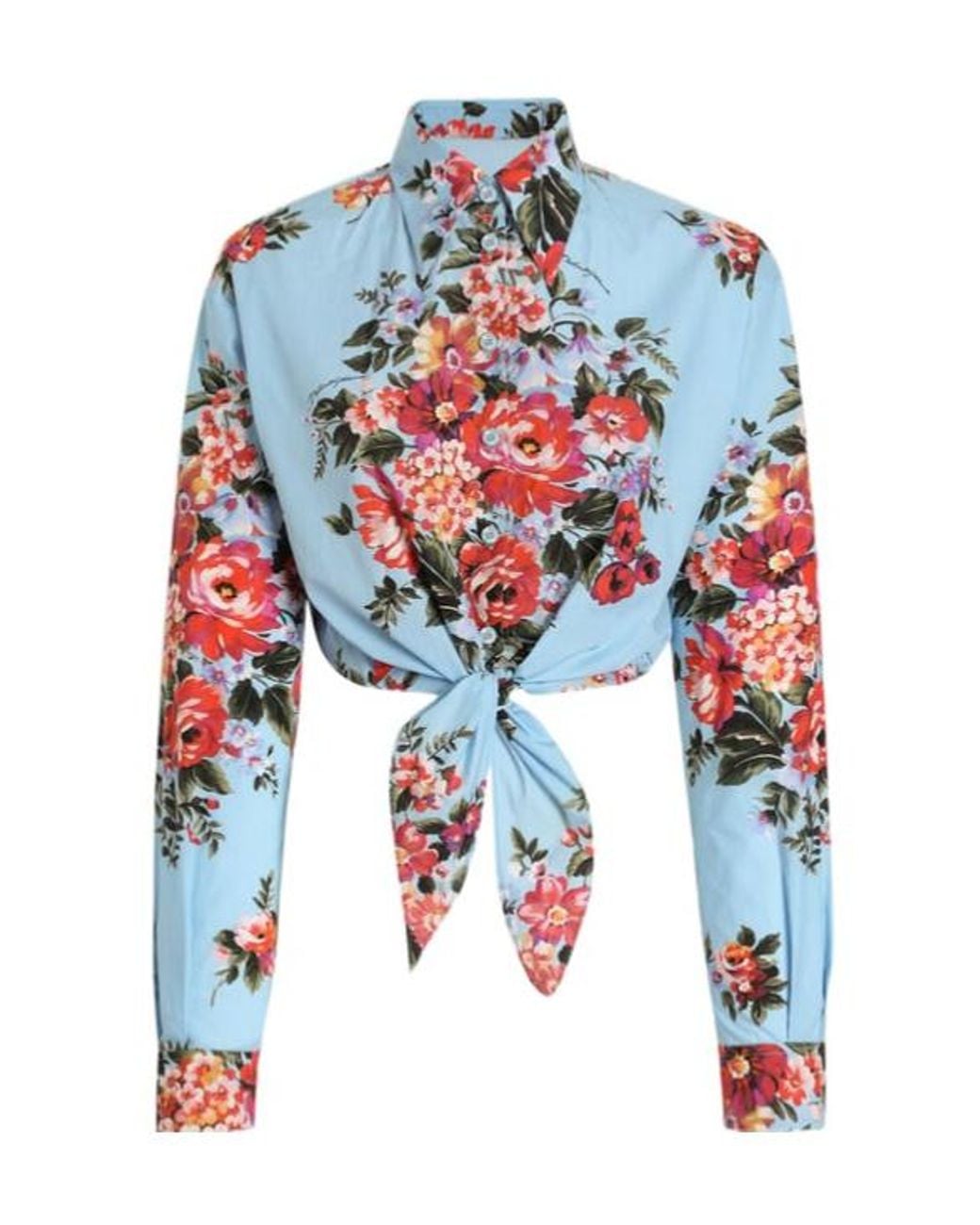 Dolce & Gabbana White Flower Bouquet-Printed Shirt