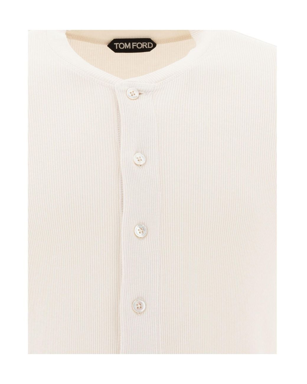 Tom Ford White Fine-Ribbed Logo Embroidered T-Shirt for men