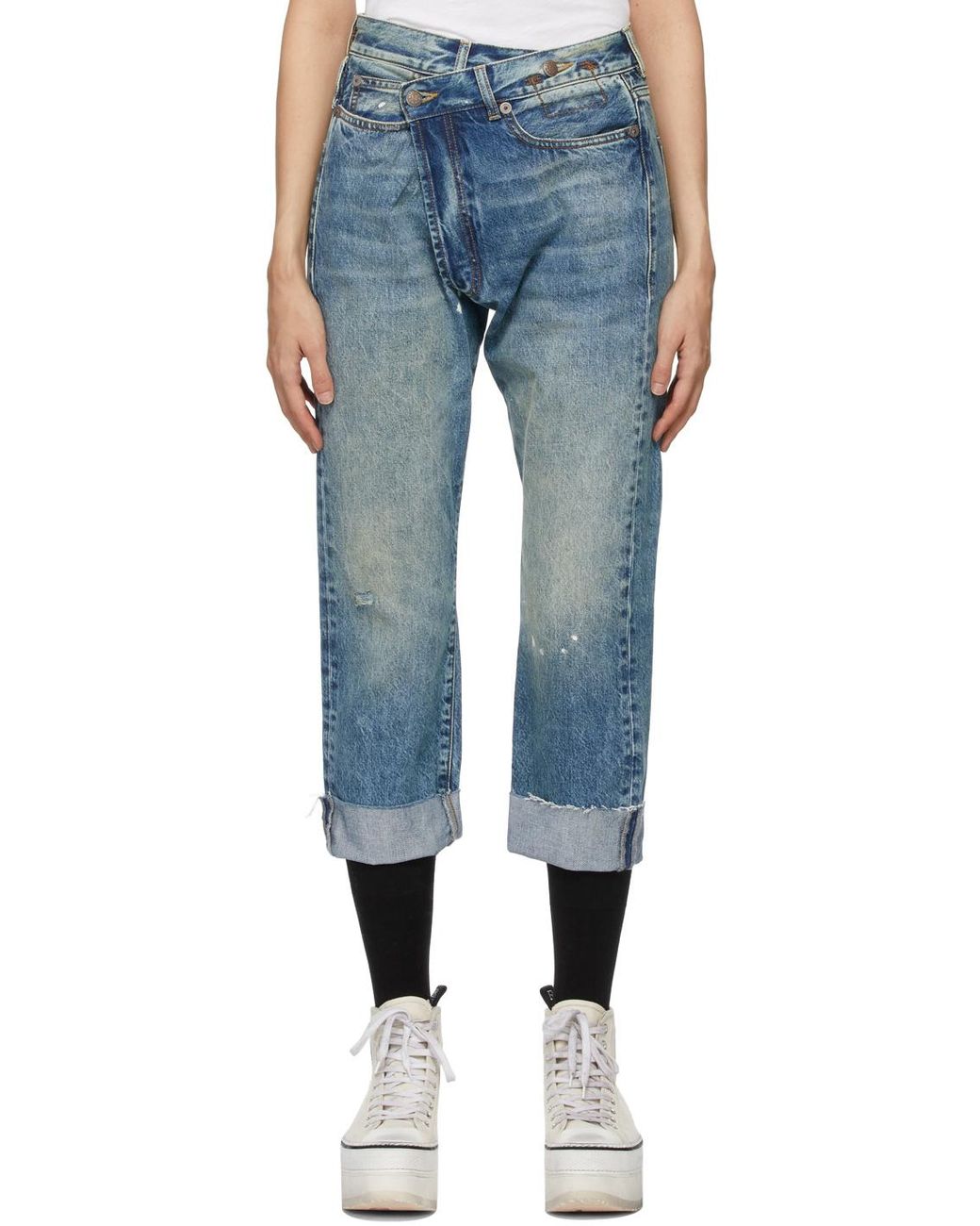 R13 Blue Crossover Cropped Jeans