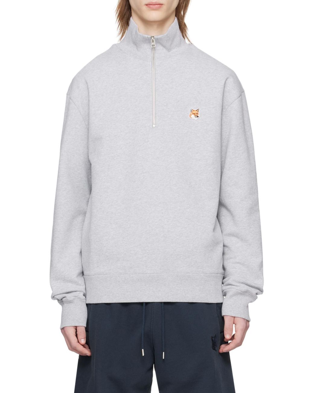 Maison Kitsuné White Maison Kitsuné Fox Head Patch Half-Zip Sweatshirt for men