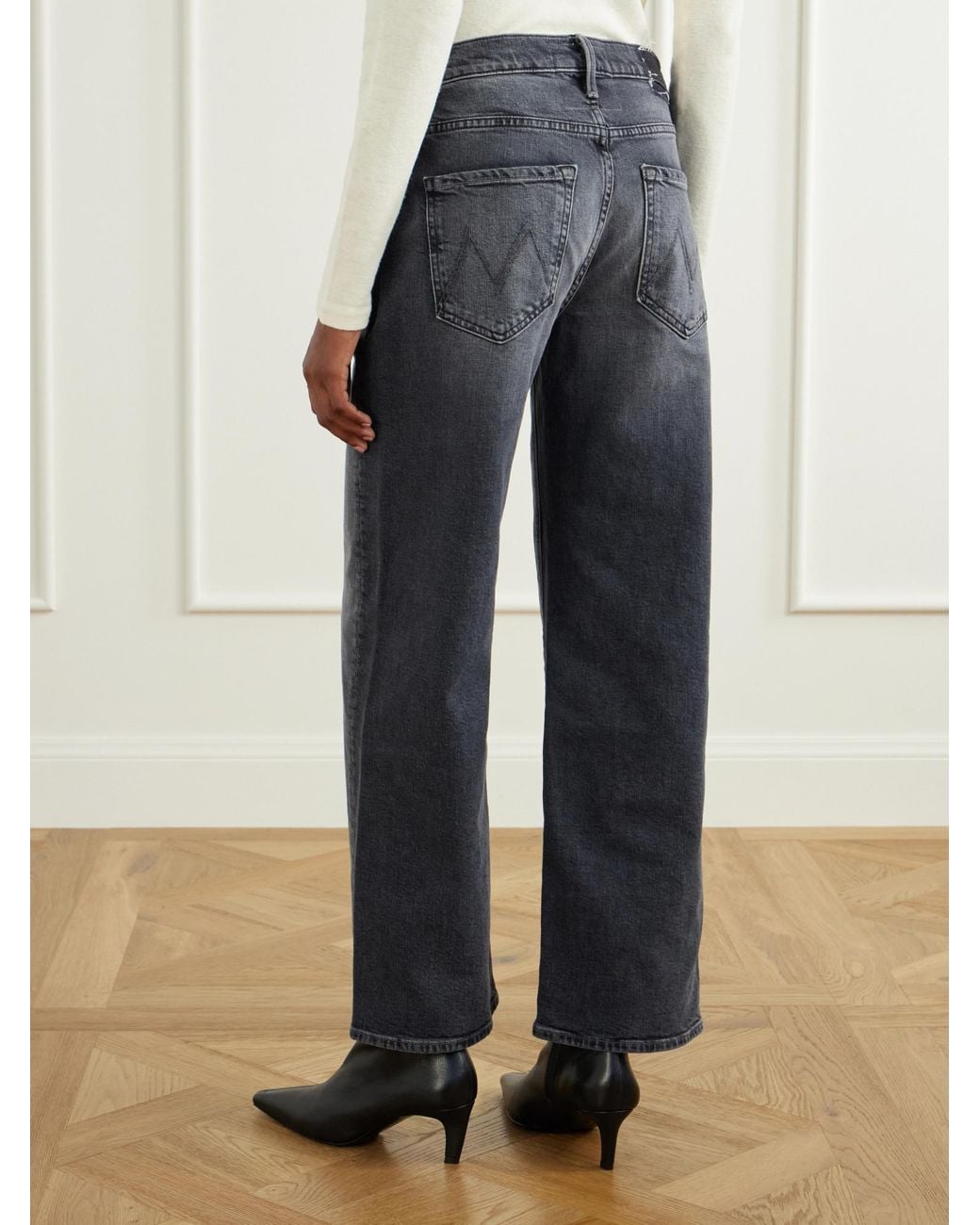 Mother Blue Cropped Mid-Rise Straight-Leg Jeans
