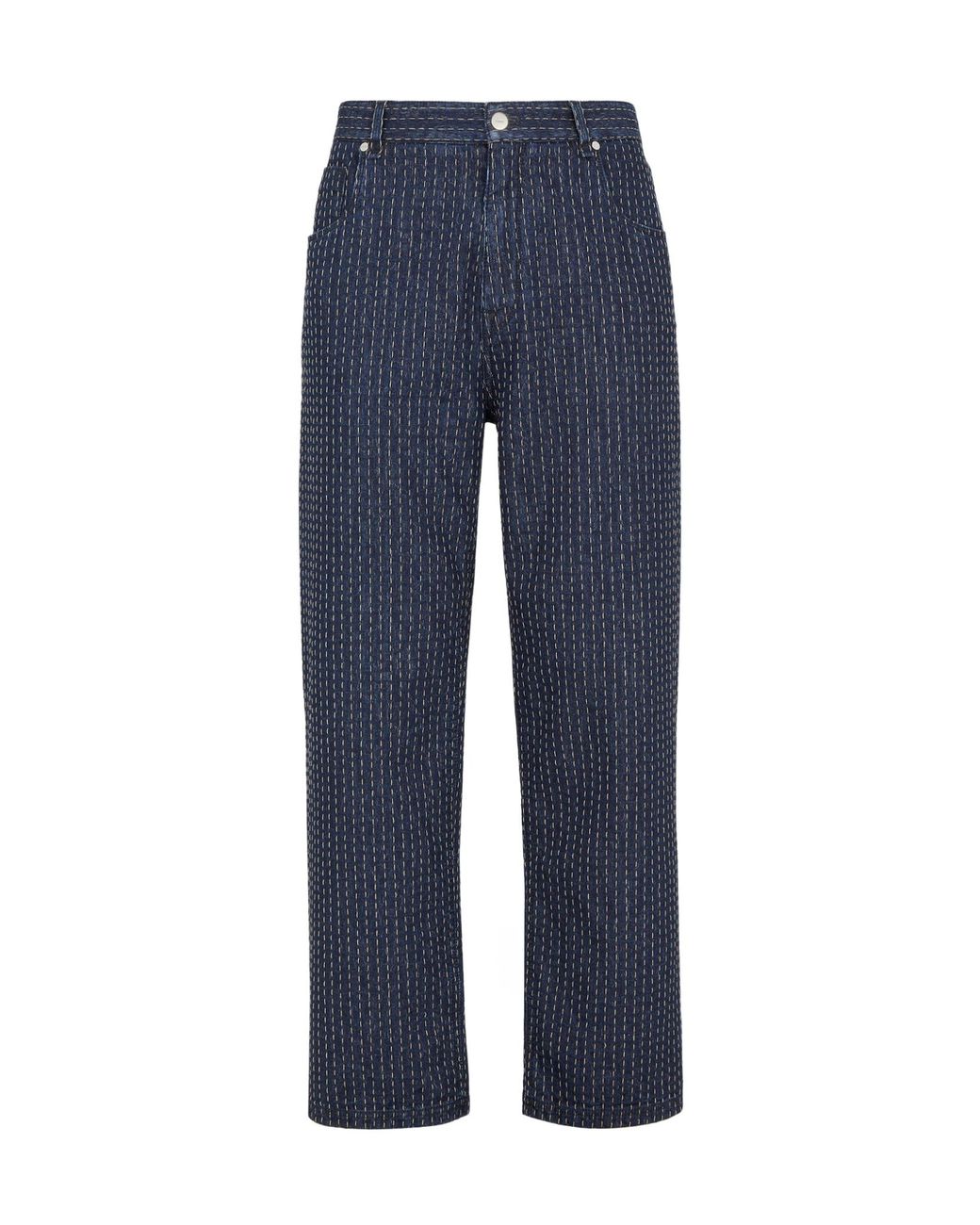 Fendi Blue Straight-Leg Topstitched Long Jeans for men