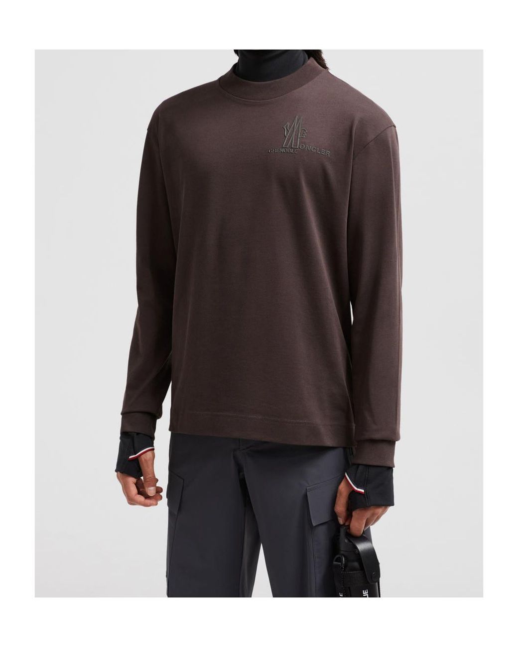Moncler Brown Grenoble Logo Detailed Long-Sleeved T-Shirt for men