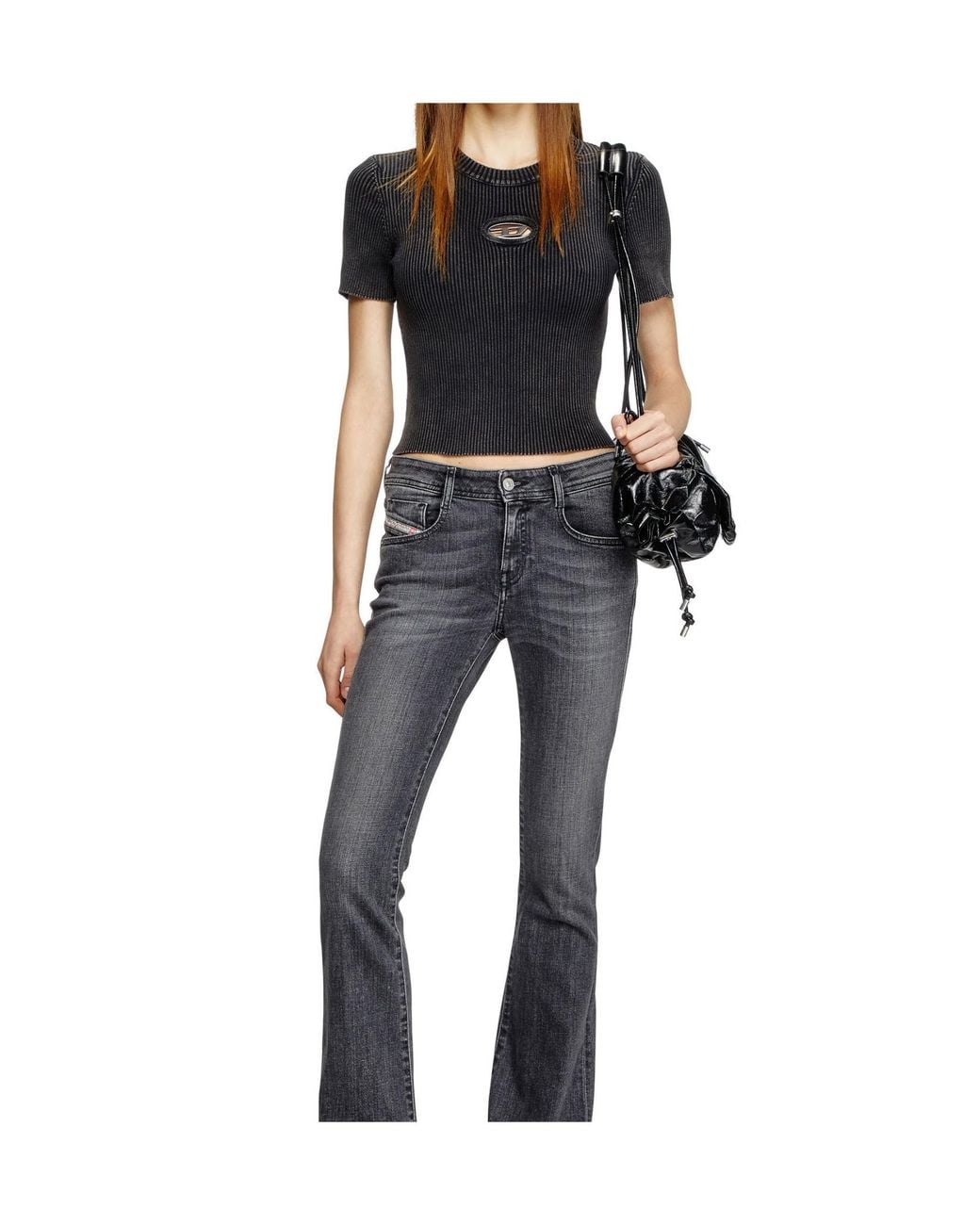 DIESEL Black Ribbed Logo Crop T-Shirt