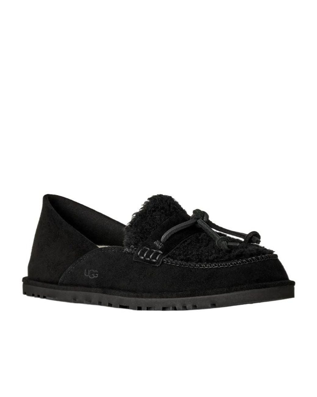 Ugg Black Zora Shearling-Trim Bow Loafers