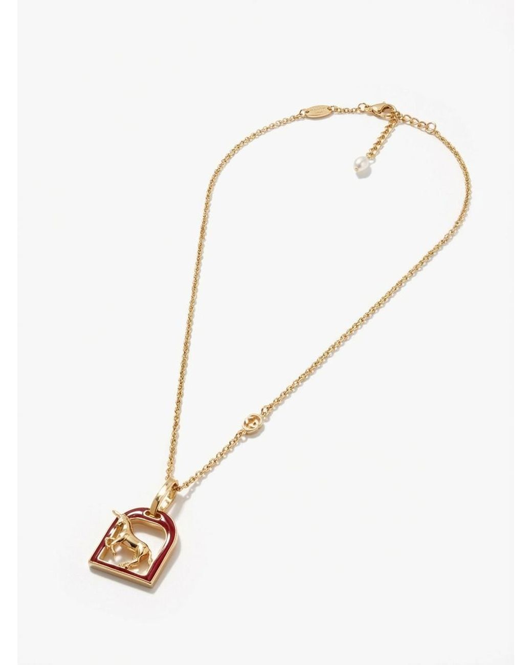 Gucci White Horse-Inspired Pendant Charm Necklace