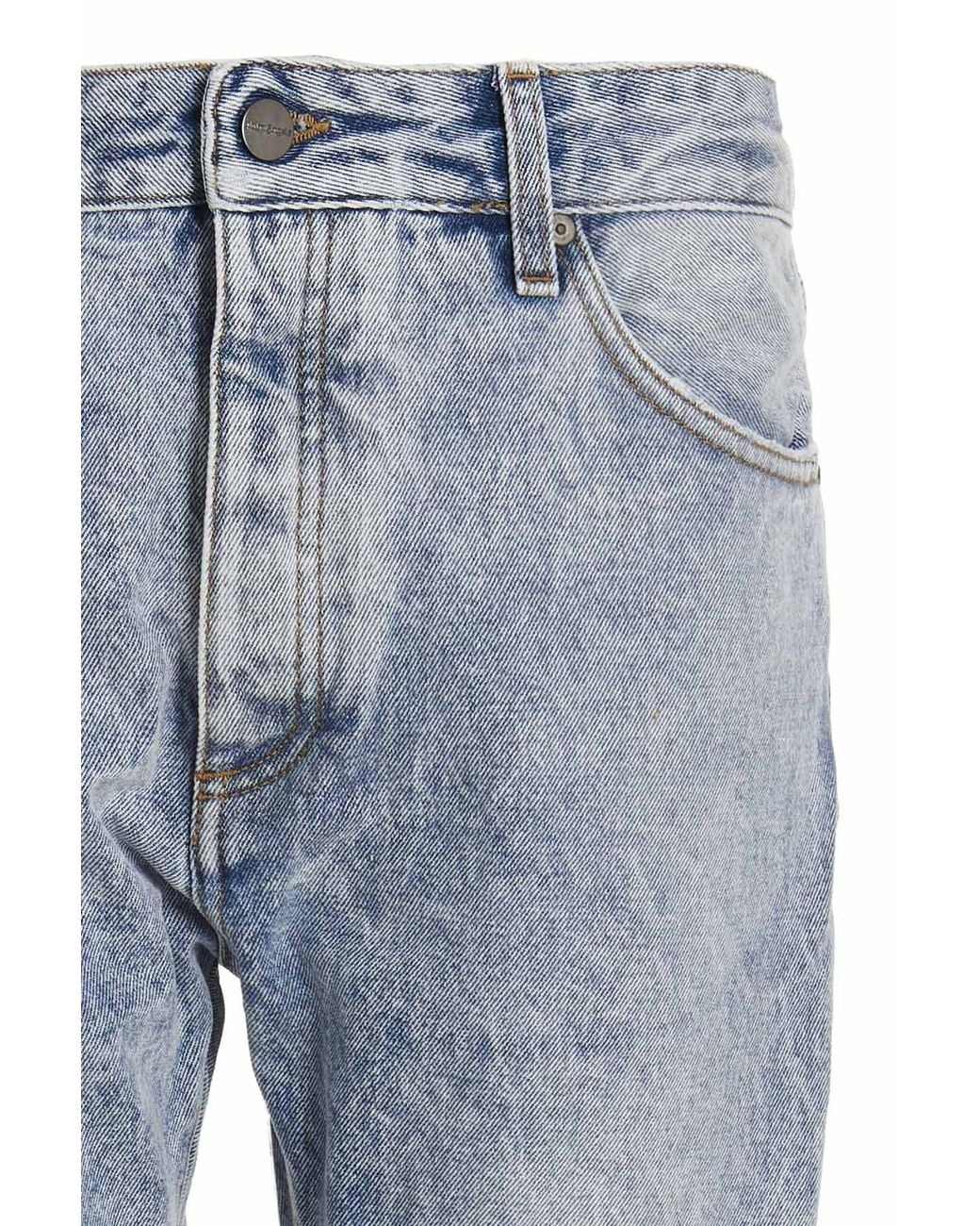 Palm Angels Blue Logo-Printed High Waist Jeans for men