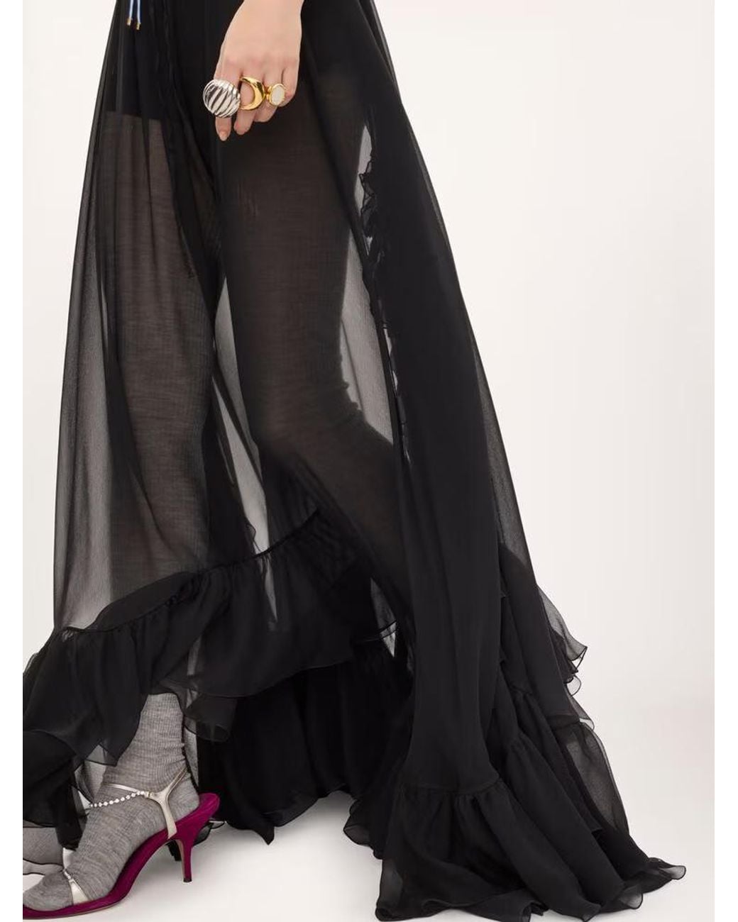 Chloé Black Chloé Sheer Ruffled Maxi Skirt