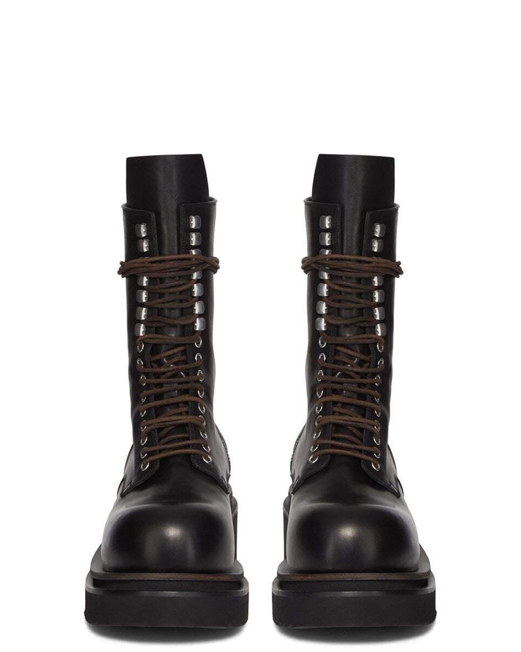 Rick Owens Black Round Toe Platform Biker Boots for men