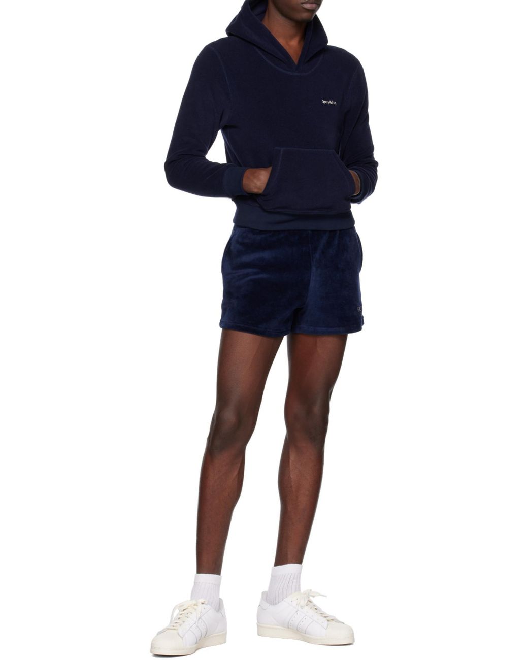 Sporty & Rich Blue Logo Embroidered Jersey Fleece Sweatshirt