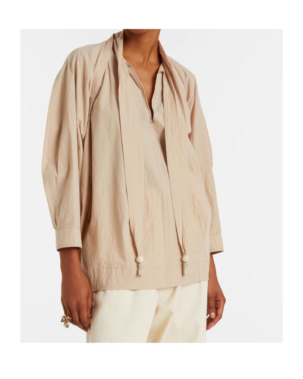 Lemaire Natural Tie-Neck Cotton Crêpe Blouse