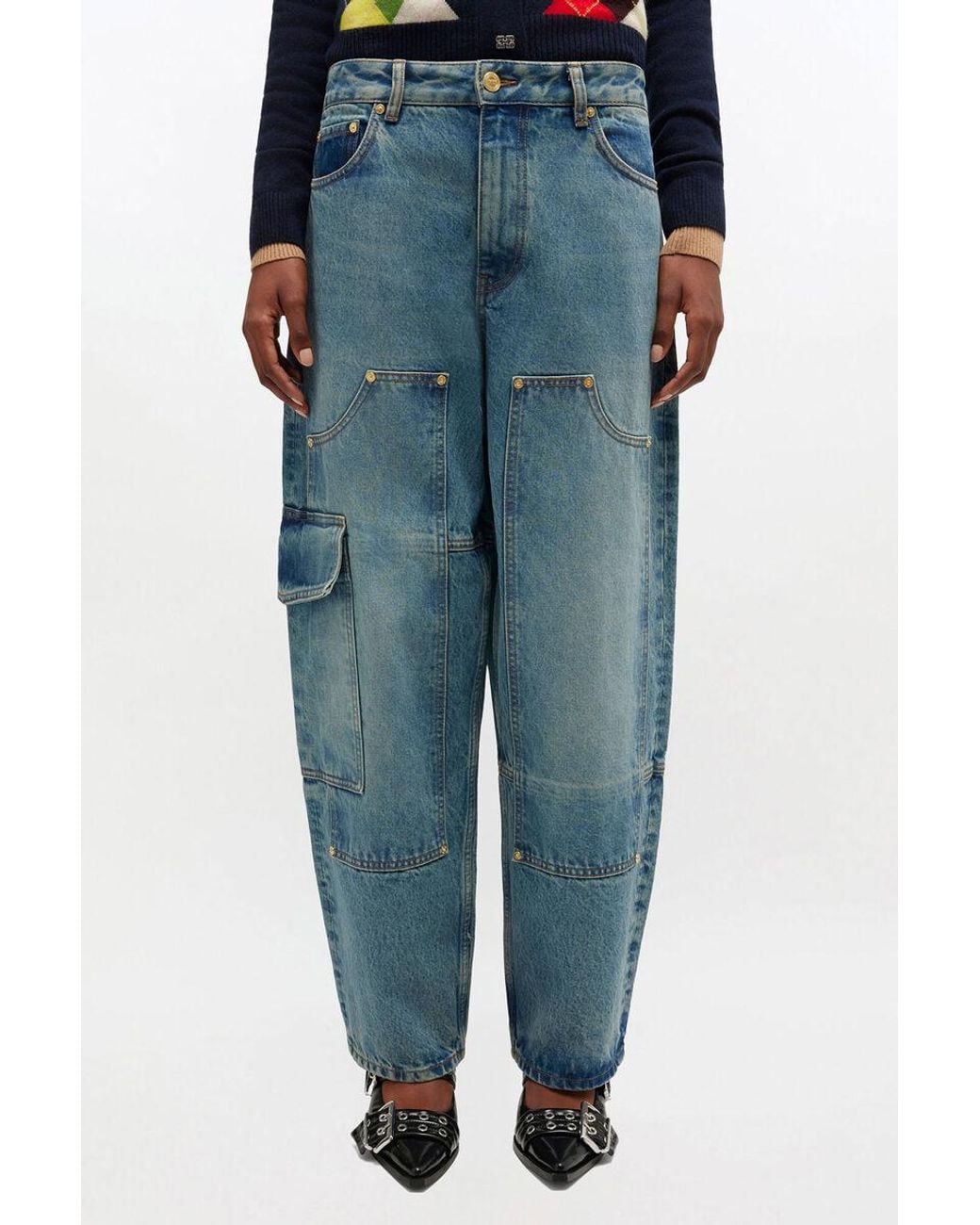 Ganni Blue Low Waist Cargo Jeans