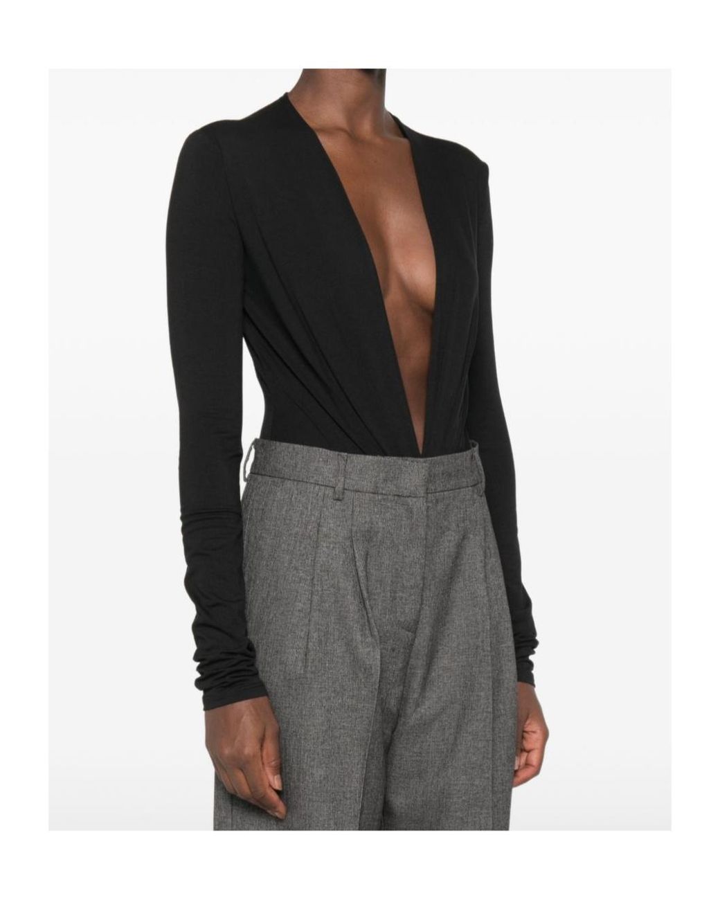 ANDAMANE Black Zelda Deep V-Neck Bodysuit