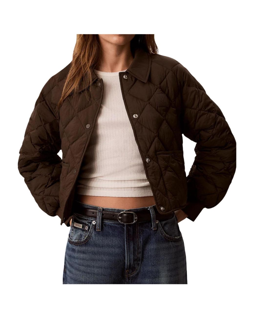 Calvin Klein Black Diamond-Quilted Logo-Patch Jacket