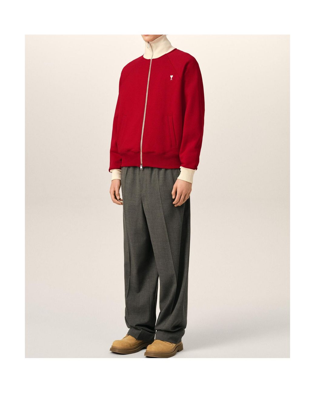 AMI Red Ami Ami De Coeur Zipped Sweatshirt for men