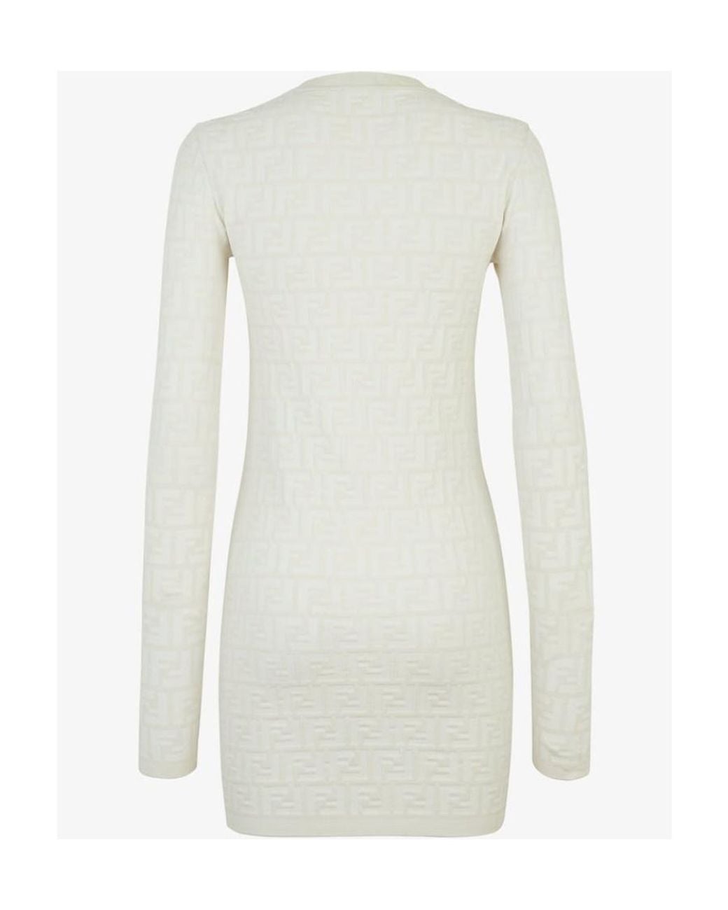 Fendi White All-Over Ff Embossed Crewneck Mini Dress